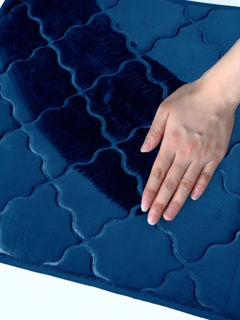 Story@home Blue Textured Microfiber Anti Skid 210 GSM Rectangular Bath Rug - Image 5