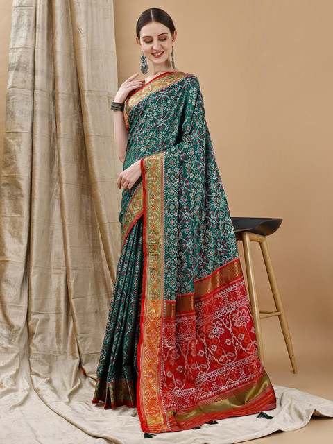 JUST FASHION Woven Design Zari Patola Saree - Image 2