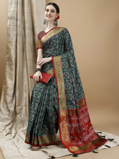 JUST FASHION Woven Design Zari Patola Saree - Image 4