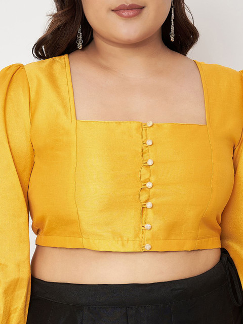 studio rasa Plus Size Square Neck Long Sleeves Saree Blouse - Image 6