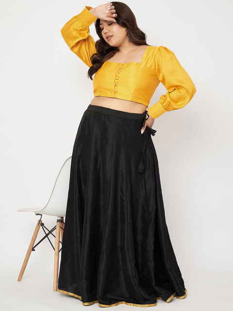 studio rasa Plus Size Square Neck Long Sleeves Saree Blouse - Image 5