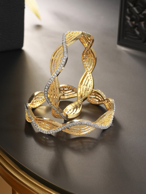 Saraf RS Jewellery Set Of 2 Gold & Silver-Plated American Diamond Studded Bangles