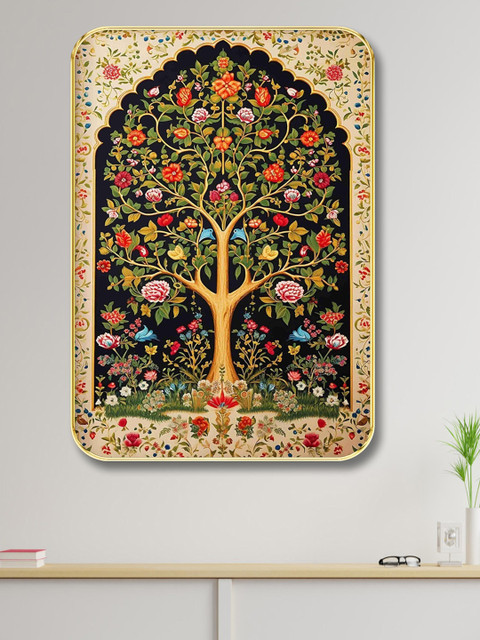 Aura Green & Pink Pichwai Floral Tree Ethnic Home Decor Painting Wall Art
