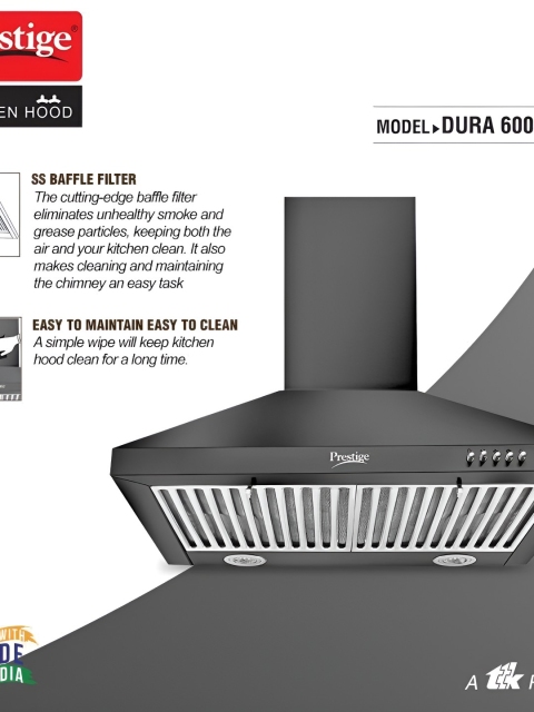 Prestige Black Stainless Steel Baffle Filter Kitchen Hood Chinmey - Image 4