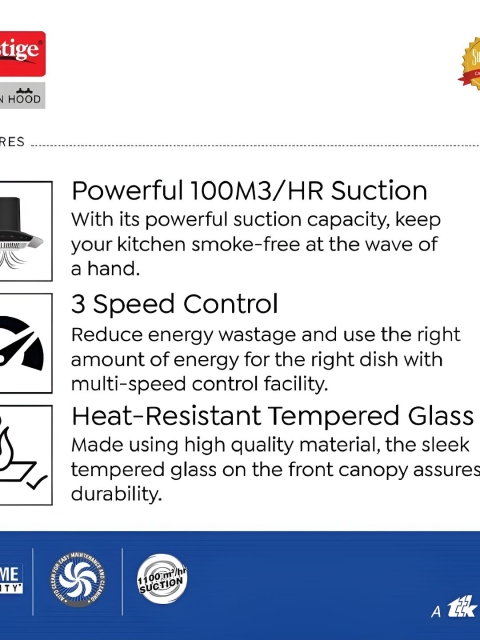 Prestige oscar 900 Baffle Filter & Powerful Suction Chimney- 1000m3/hr - Image 5