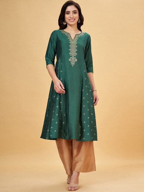RANGMANCH BY PANTALOONS Ethnic Motifs Embroidered Sequinned A-Line Kurta