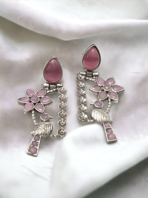 Ozanoo Silver-Plated Crystals Contemporary Drop Earrings