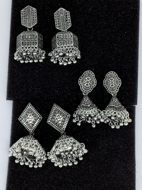 PRIVIU Set Of 3 Traditional Oxidised Jhumkas