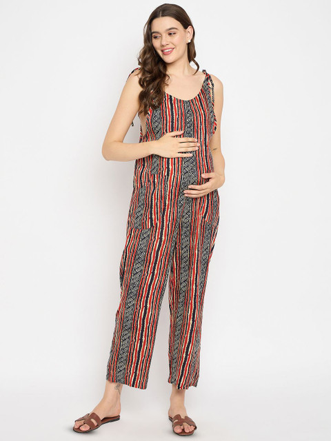 Mine4Nine Striped Maternity Basic Jumpsuit