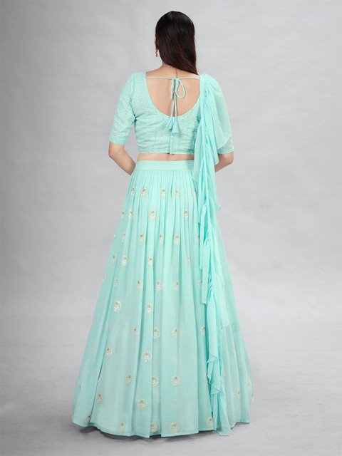 ODETTE Embroidered Thread Work Semi Stitched Lehenga With Unstitched Blouse & Dupatta - Image 4