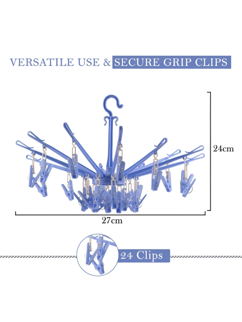 Kuber Industries Blue Folding Cloth Drying Hanger With 24 clips - Image 3