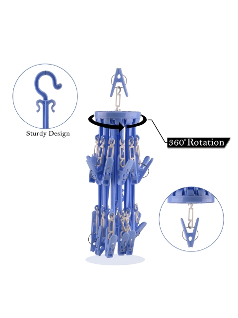 Kuber Industries Blue 2 Pieces Folding 24 Clips Cloth Hangers - Image 4