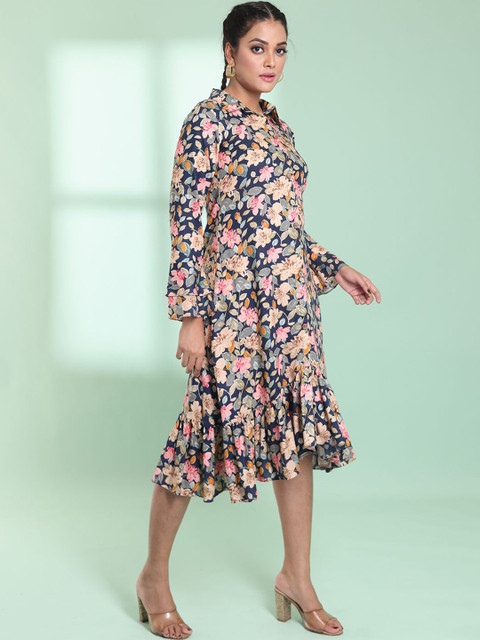Charukriti Plus Size Floral Printed A-line Dress - Image 3