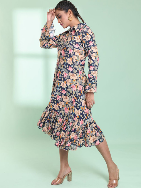 Charukriti Plus Size Floral Printed A-line Dress - Image 4