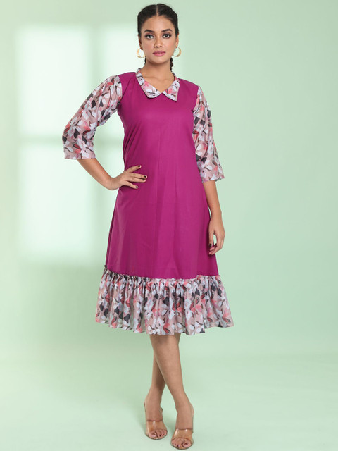 Charukriti Shirt Collar Cotton A-line Midi Dress