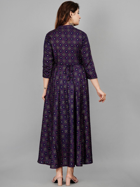ao services Ethnic Motifs Printed Mandarin Collar Empire Styled Anarkali Flared Kurta - Image 5