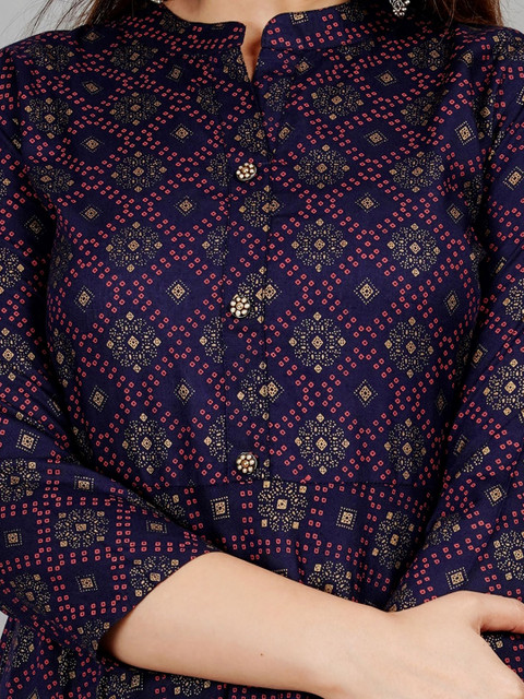 ao services Ethnic Motifs Printed Mandarin Collar Empire Styled Anarkali Flared Kurta - Image 2