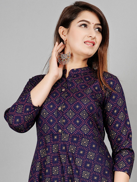 ao services Ethnic Motifs Printed Mandarin Collar Empire Styled Anarkali Flared Kurta - Image 6