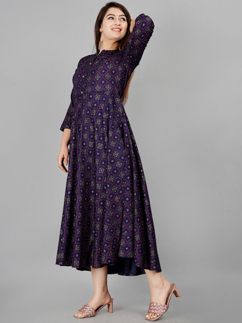 ao services Ethnic Motifs Printed Mandarin Collar Empire Styled Anarkali Flared Kurta - Image 4