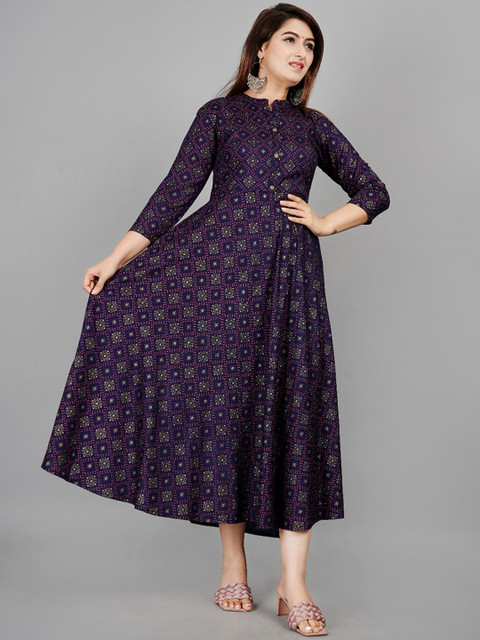 ao services Ethnic Motifs Printed Mandarin Collar Empire Styled Anarkali Flared Kurta - Image 3