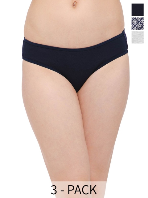 Clovia Grey & Black Pack Of 3 Low-Rise Bikini Briefs