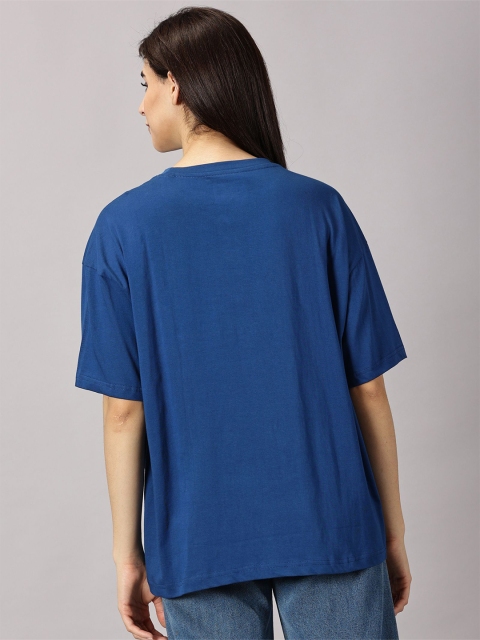 THE HOLLANDER Women Solid Cotton Drop-Shoulder Sleeves Oversized T-shirt - Image 4