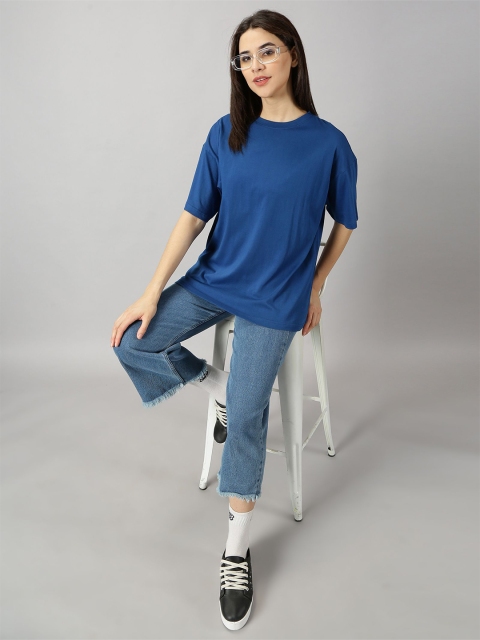 THE HOLLANDER Women Solid Cotton Drop-Shoulder Sleeves Oversized T-shirt - Image 6