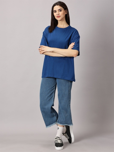THE HOLLANDER Women Solid Cotton Drop-Shoulder Sleeves Oversized T-shirt - Image 5