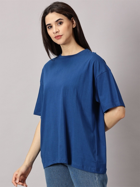 THE HOLLANDER Women Solid Cotton Drop-Shoulder Sleeves Oversized T-shirt - Image 3