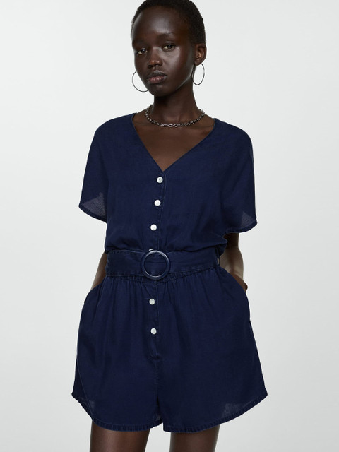 MANGO Flared Sleeves Belted Playsuit