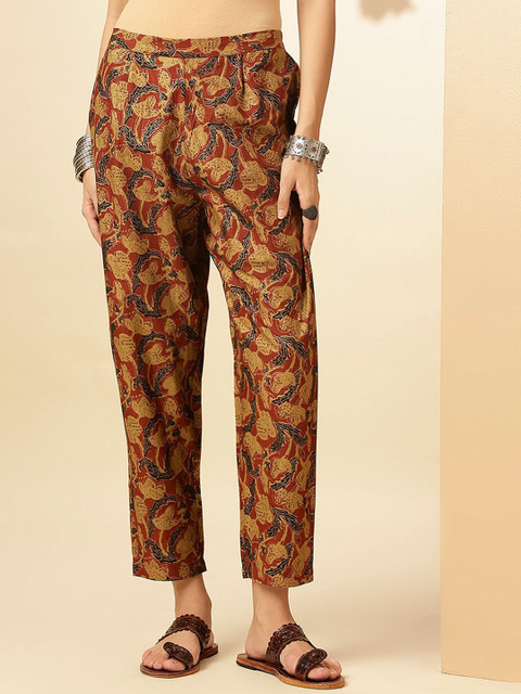 Saanjh Maroon & Black Printed V-Neck Top With Trouser - Image 7