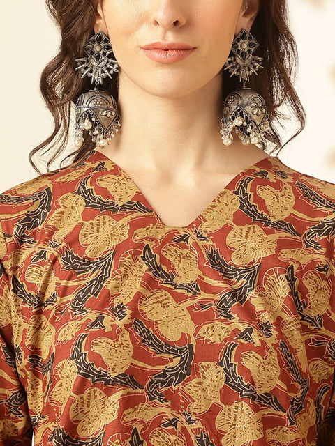 Saanjh Maroon & Black Printed V-Neck Top With Trouser - Image 2