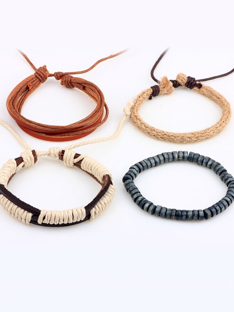 Young & Forever Men Set Of 4 Leather Multistrand Bracelets - Image 2