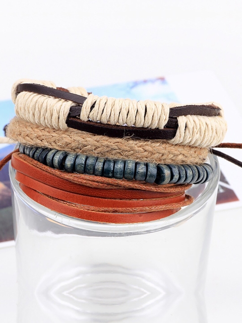 Young & Forever Men Set Of 4 Leather Multistrand Bracelets - Image 3