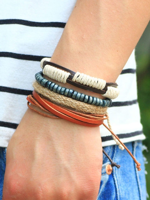 Young & Forever Men Set Of 4 Leather Multistrand Bracelets - Image 5