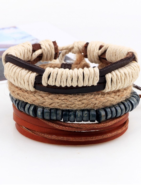 Young & Forever Men Set Of 4 Leather Multistrand Bracelets - Image 4