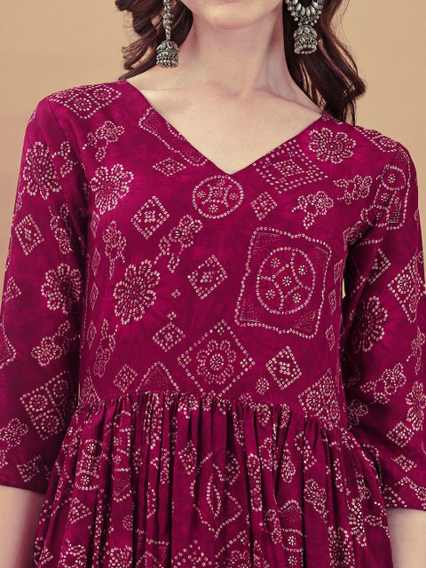 TextileNow Women Paisley Embroidered Extended Sleeves Mirror Work Anarkali Kurta - Image 2