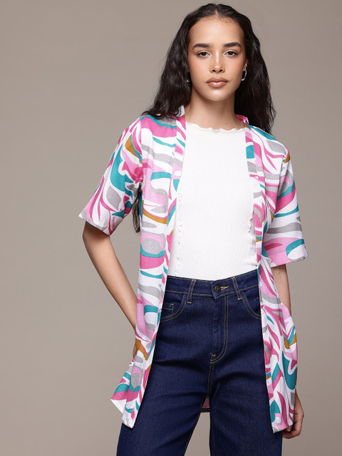 Roadster Abstract Printed Open Front Shrug