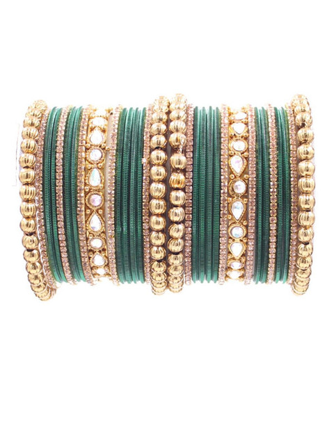 leshya Set Of 32 Brass Plated Kundan Studded & Beaded Bangles