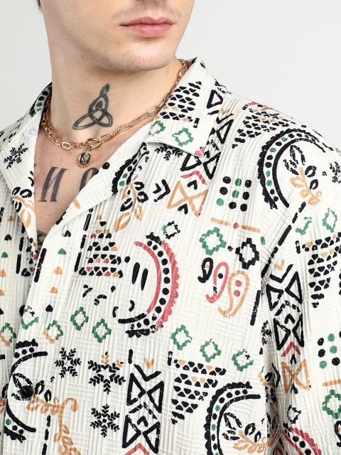 Campus Sutra Men Comfort Oversized Cuban Collar Printed Bohemian Casual Shirt - Image 2