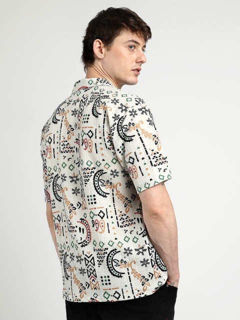 Campus Sutra Men Comfort Oversized Cuban Collar Printed Bohemian Casual Shirt - Image 4