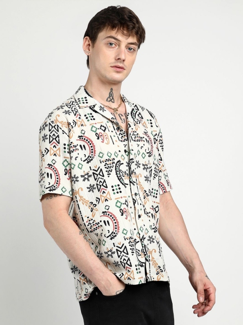 Campus Sutra Men Comfort Oversized Cuban Collar Printed Bohemian Casual Shirt - Image 3