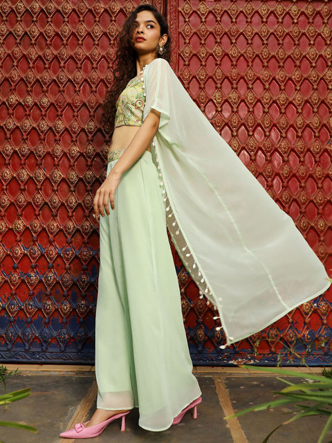 QISSA Embroidered Top With Palazzo & Shrug - Image 4