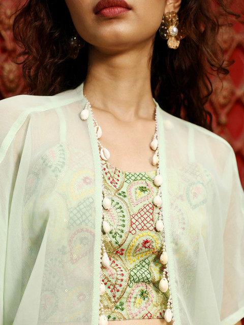 QISSA Embroidered Top With Palazzo & Shrug - Image 2