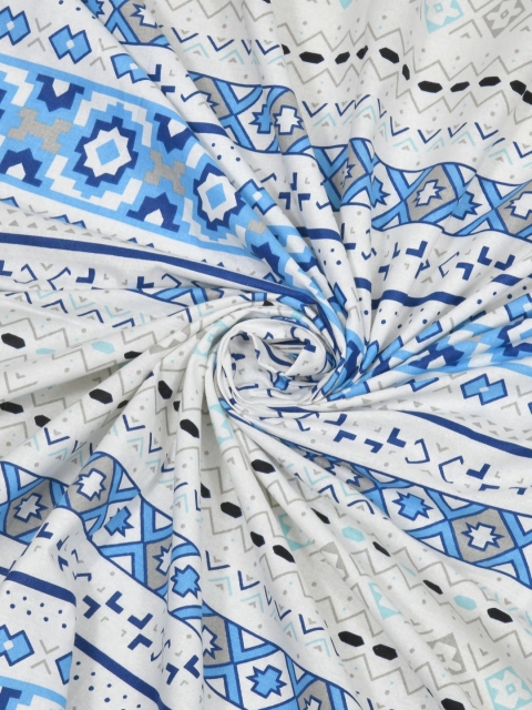 Salona Bichona Blue & White Floral Pure Cotton 120 TC King Bedsheet with 2 Pillow Covers - Image 5