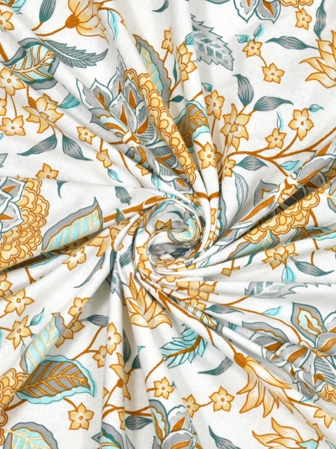 Salona Bichona Mustard & White Floral 120 TC King Bedsheet with 2 Pillow Covers - Image 2