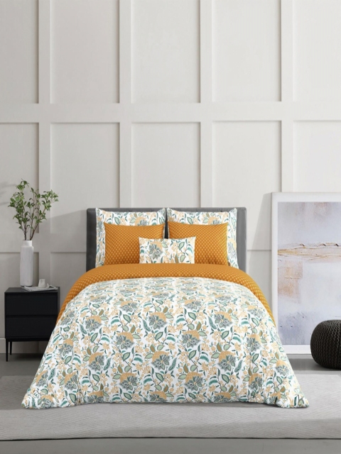Salona Bichona Mustard & White Floral 120 TC King Bedsheet with 2 Pillow Covers - Image 7
