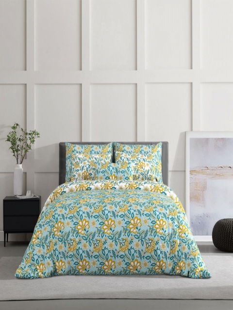 Salona Bichona Mustard & White Floral 120 TC King Bedsheet with 2 Pillow Covers - Image 2