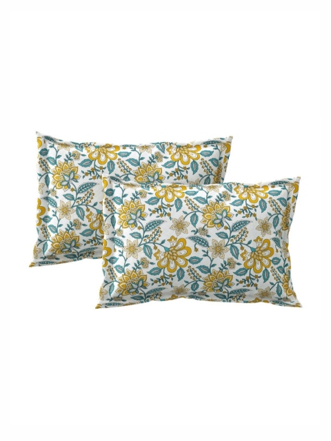 Salona Bichona Mustard & White Floral 120 TC King Bedsheet with 2 Pillow Covers - Image 6