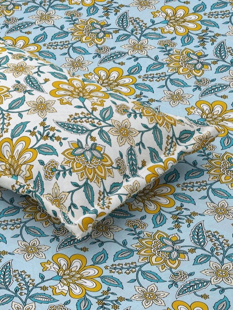 Salona Bichona Mustard & White Floral 120 TC King Bedsheet with 2 Pillow Covers - Image 4